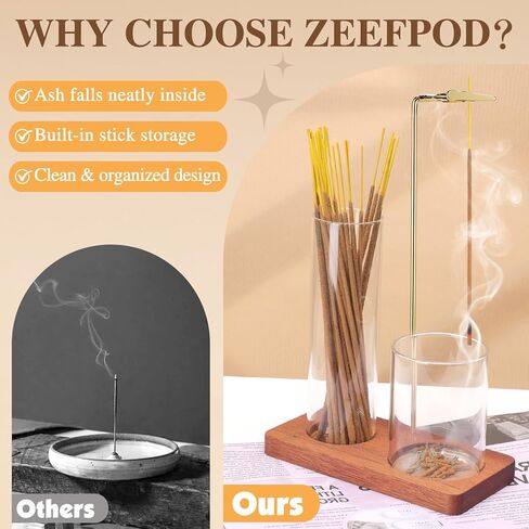 حامل بخور 2 في 1 للعصي مع جهاز التقاط الرماد الزجاجي، مبخرة عصا البخور المضادة للرماد مقلوبة، حامل بخور عمودي حديث لليوجا والمنتجعات الصحية والتأمل وديكور المنزل (مربع) in Kuwait
