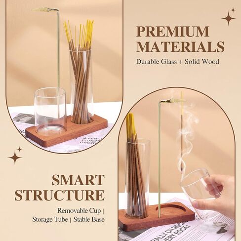 حامل بخور 2 في 1 للعصي مع جهاز التقاط الرماد الزجاجي، مبخرة عصا البخور المضادة للرماد مقلوبة، حامل بخور عمودي حديث لليوجا والمنتجعات الصحية والتأمل وديكور المنزل (مربع) in Kuwait