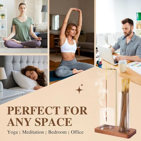 حامل بخور 2 في 1 للعصي مع جهاز التقاط الرماد الزجاجي، مبخرة عصا البخور المضادة للرماد مقلوبة، حامل بخور عمودي حديث لليوجا والمنتجعات الصحية والتأمل وديكور المنزل (مربع) in Kuwait