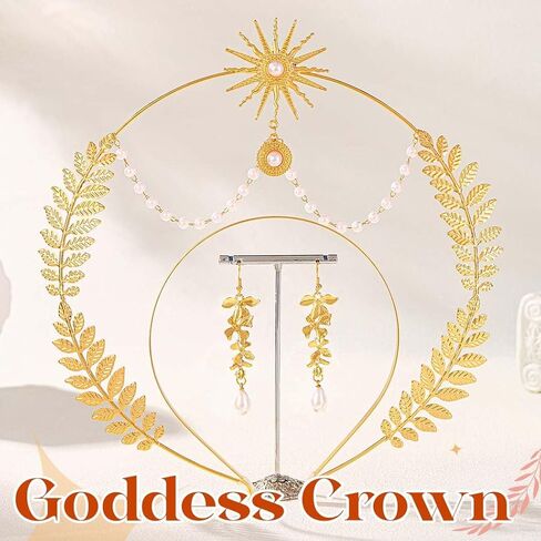 Sixexey Halo Crown Set Golden Greek Headband Earrings Egyptian Goddess Crown Mary Halo Headpiece Celestial Cosplay Costume Accessories for Women in Kuwait