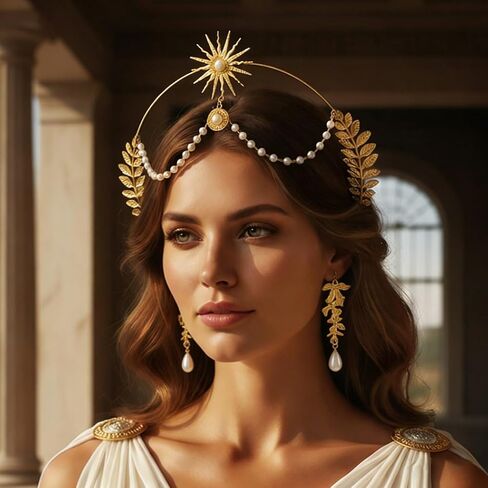 Sixexey Halo Crown Set Golden Greek Headband Earrings Egyptian Goddess Crown Mary Halo Headpiece Celestial Cosplay Costume Accessories for Women in Kuwait