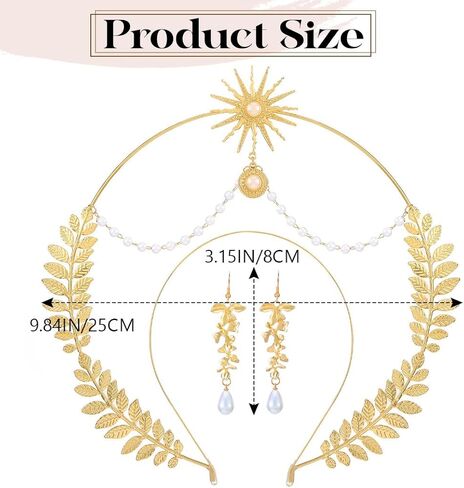 Sixexey Halo Crown Set Golden Greek Headband Earrings Egyptian Goddess Crown Mary Halo Headpiece Celestial Cosplay Costume Accessories for Women in Kuwait