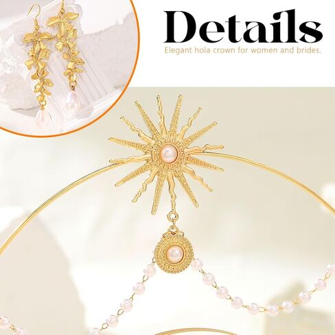 Sixexey Halo Crown Set Golden Greek Headband Earrings Egyptian Goddess Crown Mary Halo Headpiece Celestial Cosplay Costume Accessories for Women in Kuwait