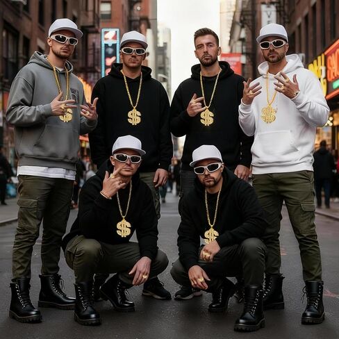 4 Pcs Hip Hop Costume Kit 80s 90s Outfit 2000s Accessories with Hat Sunglasses Chain Ring for Rapper Costume Fancy Dress Accessories Cosplay Carnival Theme Party in Kuwait