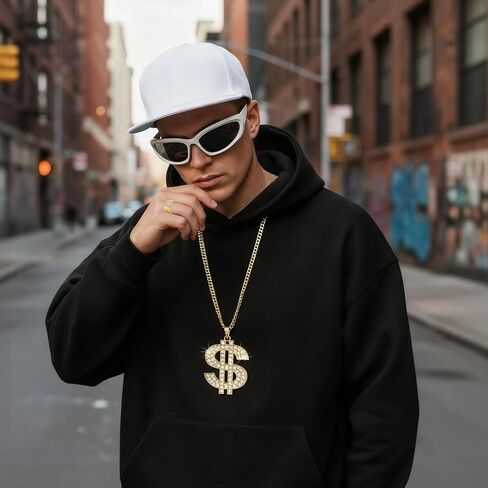 4 Pcs Hip Hop Costume Kit 80s 90s Outfit 2000s Accessories with Hat Sunglasses Chain Ring for Rapper Costume Fancy Dress Accessories Cosplay Carnival Theme Party in Kuwait