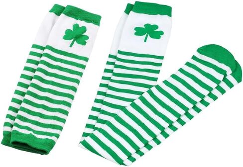 مجموعة أزياء عيد القديس باتريك مكونة من 5 قطع مع تنورة توتو على شكل نجمة ترتر خضراء، وقفازات مخططة لتدفئة الذراع، وجوارب عالية، وعصابة رأس على شكل ربطة عنق خضراء، وقلادة شامروك لإكسسوارات الحفلات النسائية in Kuwait