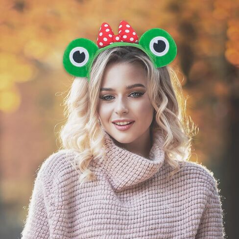 Cute Headband Frog Ears Headband Green Ears Plush Headbands Dress Up for Halloween, Cosplay (Frog-Red Bowtie) in Kuwait