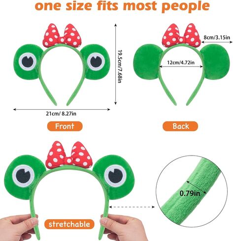 Cute Headband Frog Ears Headband Green Ears Plush Headbands Dress Up for Halloween, Cosplay (Frog-Red Bowtie) in Kuwait