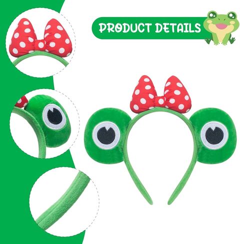 Cute Headband Frog Ears Headband Green Ears Plush Headbands Dress Up for Halloween, Cosplay (Frog-Red Bowtie) in Kuwait