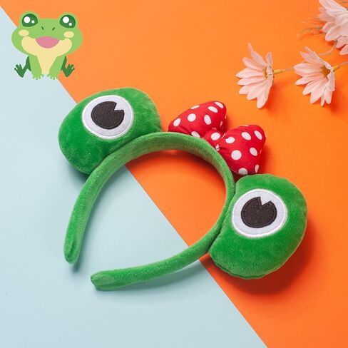 Cute Headband Frog Ears Headband Green Ears Plush Headbands Dress Up for Halloween, Cosplay (Frog-Red Bowtie) in Kuwait
