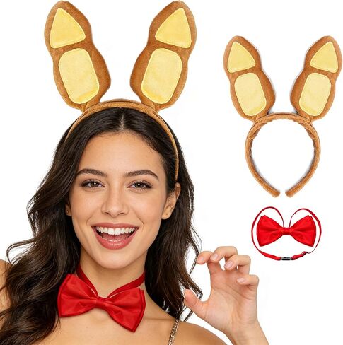 2Pcs Easter Bunny Costume Accessories Set with Rabbit Ears Headband and Red Bow Tie for Halloween, Cosplay, Party in Kuwait