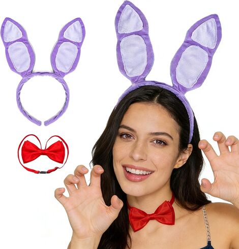 2Pcs Easter Bunny Costume Accessories Set with Rabbit Ears Headband and Red Bow Tie for Halloween, Cosplay, Party in Saudi Arabia
