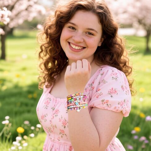 Eioi & Lmnm 7PCS Easter Bracelets Bulk for Women, Cute Bunny Heishi Surfer Stretch Bracelets, Colorful Beaded Stackable Rabbit Bracelet, Bunny Rabbit Jewelry for Easter Basket Stuffers in Kuwait