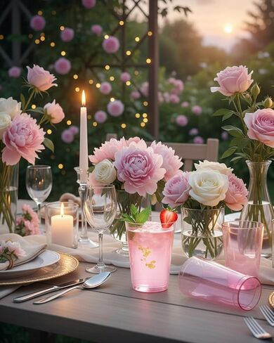 100 قطعة من أكواب بلاستيكية وردية سعة 12 أونصة من bUCLA - أكواب وردية للاستعمال مرة واحدة - أكواب زفاف ممتازة غير قابلة للكسر - أكواب الحفلات، رائعة لعيد الفصح وعيد الأم وحفلات الزفاف in Kuwait