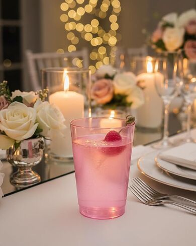 100 قطعة من أكواب بلاستيكية وردية سعة 12 أونصة من bUCLA - أكواب وردية للاستعمال مرة واحدة - أكواب زفاف ممتازة غير قابلة للكسر - أكواب الحفلات، رائعة لعيد الفصح وعيد الأم وحفلات الزفاف in Kuwait