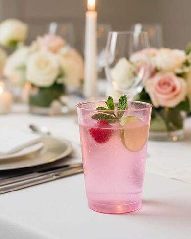 100 قطعة من أكواب بلاستيكية وردية سعة 12 أونصة من bUCLA - أكواب وردية للاستعمال مرة واحدة - أكواب زفاف ممتازة غير قابلة للكسر - أكواب الحفلات، رائعة لعيد الفصح وعيد الأم وحفلات الزفاف in Kuwait