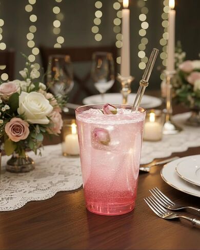 100 قطعة من أكواب بلاستيكية وردية سعة 12 أونصة من bUCLA - أكواب وردية للاستعمال مرة واحدة - أكواب زفاف ممتازة غير قابلة للكسر - أكواب الحفلات، رائعة لعيد الفصح وعيد الأم وحفلات الزفاف in Kuwait