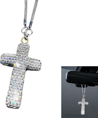 زينة معلقة للسيارة من بلينغ كروس، قلادة متقاطعة من أحجار الراين اللامعة لمرآة الرؤية الخلفية للسيارة، سحر تزيين مرآة الرؤية الخلفية الكريستالية، ملحقات داخلية عالمية للسيارات (وردي) in Kuwait