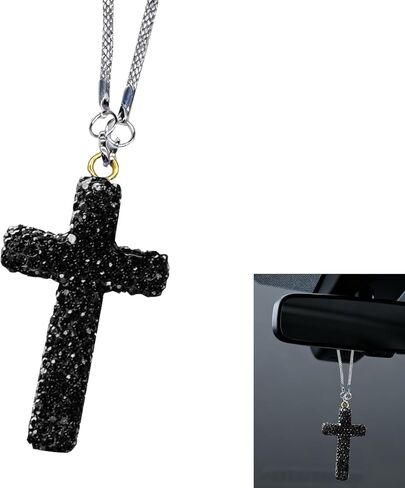 Bling Cross Car Hanging Ornament, Shiny Rhinestones Cross Pendant for Car Rear View Mirror, Crystal Rearview Mirror Decoration Charm, Universal Automotive Interior Accessories (Pink) in Saudi Arabia
