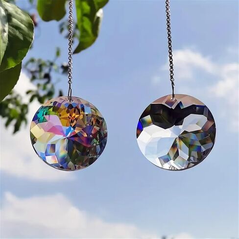 2pcs Circle Crystal Sun Catchers, Hanging Suncatchers with Glass Prism, Rainbow Maker for Windows, Balcony, Kitchen, Garden Decoration in Saudi Arabia