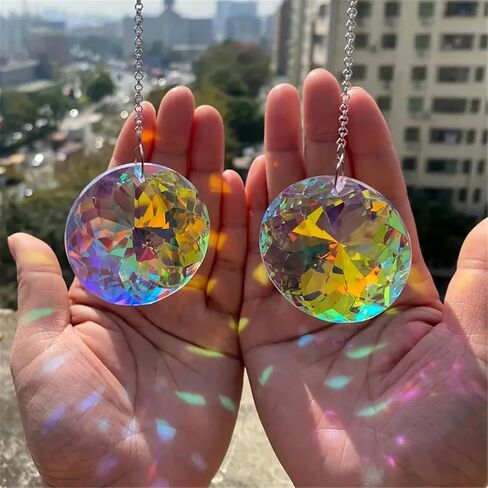 2pcs Circle Crystal Sun Catchers, Hanging Suncatchers with Glass Prism, Rainbow Maker for Windows, Balcony, Kitchen, Garden Decoration in Saudi Arabia
