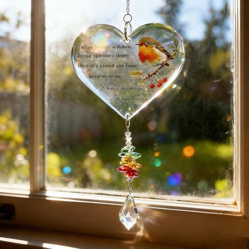 Robin Memorial Gifts, Warm Hanging Heart Plaque Present Acrylic Plaque Gifts with Poem to Remember Loved Ones in Saudi Arabia