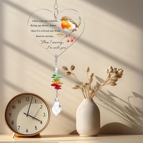 Robin Memorial Gifts, Warm Hanging Heart Plaque Present Acrylic Plaque Gifts with Poem to Remember Loved Ones in Saudi Arabia