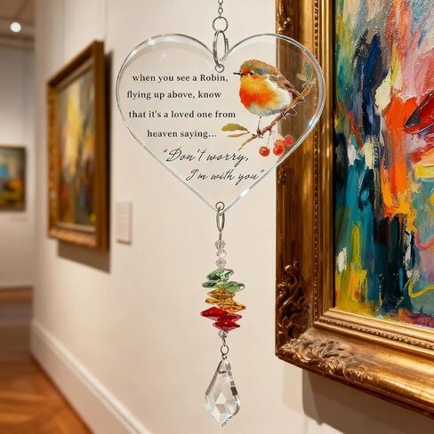 Robin Memorial Gifts, Warm Hanging Heart Plaque Present Acrylic Plaque Gifts with Poem to Remember Loved Ones in Saudi Arabia