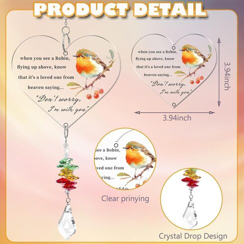 Robin Memorial Gifts, Warm Hanging Heart Plaque Present Acrylic Plaque Gifts with Poem to Remember Loved Ones in Saudi Arabia