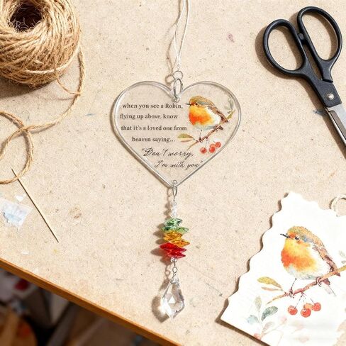 Robin Memorial Gifts, Warm Hanging Heart Plaque Present Acrylic Plaque Gifts with Poem to Remember Loved Ones in Saudi Arabia