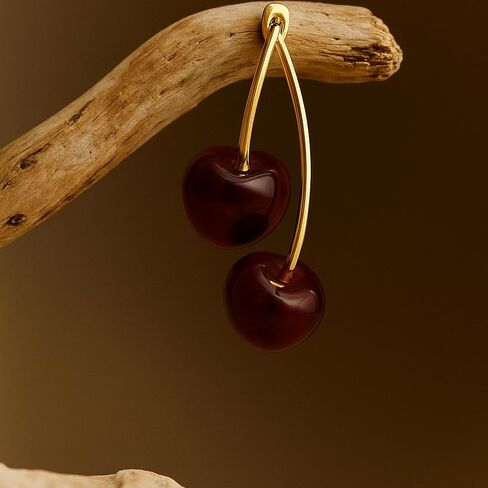 Cherry Dangle Earrings for Women, Cute Red Fruit Drop Earrings, Statement Jewelry, Fun and Quirky Gifts, Lightweight Gold Fruit Accessories in Saudi Arabia