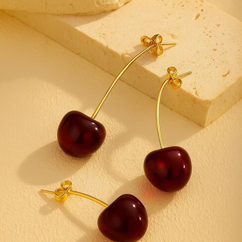 Cherry Dangle Earrings for Women, Cute Red Fruit Drop Earrings, Statement Jewelry, Fun and Quirky Gifts, Lightweight Gold Fruit Accessories in Saudi Arabia