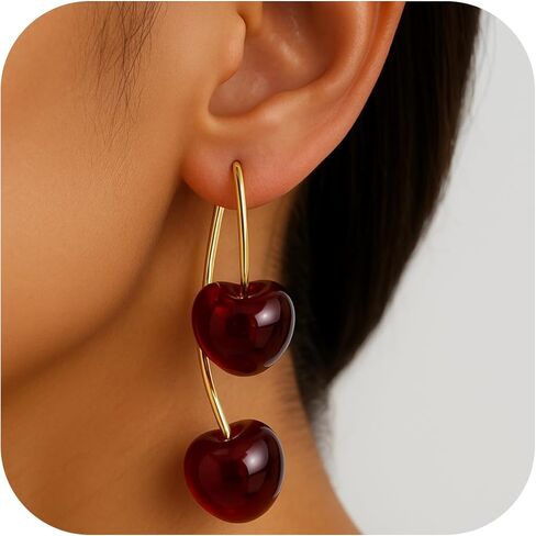 Cherry Dangle Earrings for Women, Cute Red Fruit Drop Earrings, Statement Jewelry, Fun and Quirky Gifts, Lightweight Gold Fruit Accessories in Saudi Arabia