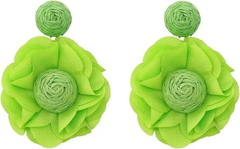 Kercisbeauty Raffia Straw Braid Flower Earrings Chiffon Petal Dangle Drop for Women Spring Summer Holiday Jewelry in Saudi Arabia