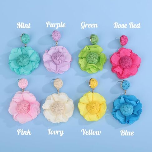 Kercisbeauty Raffia Straw Braid Flower Earrings Chiffon Petal Dangle Drop for Women Spring Summer Holiday Jewelry in Saudi Arabia