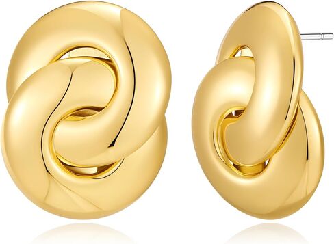 Chunky Round Link Earrings for Women 14k Gold Plated Geometric Knot Drop Dangle Earrings Big Statement Dangle Earrings Jewelry in Kuwait