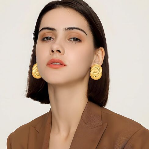 Chunky Round Link Earrings for Women 14k Gold Plated Geometric Knot Drop Dangle Earrings Big Statement Dangle Earrings Jewelry in Kuwait