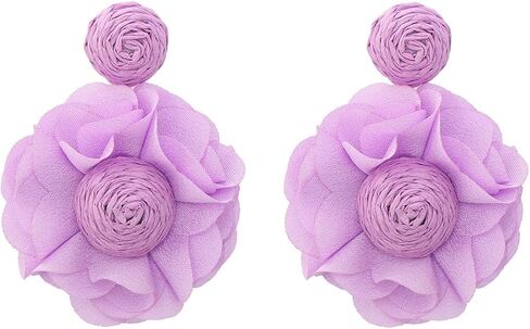 Kercisbeauty Raffia Straw Braid Flower Earrings Chiffon Petal Dangle Drop for Women Spring Summer Holiday Jewelry in Saudi Arabia