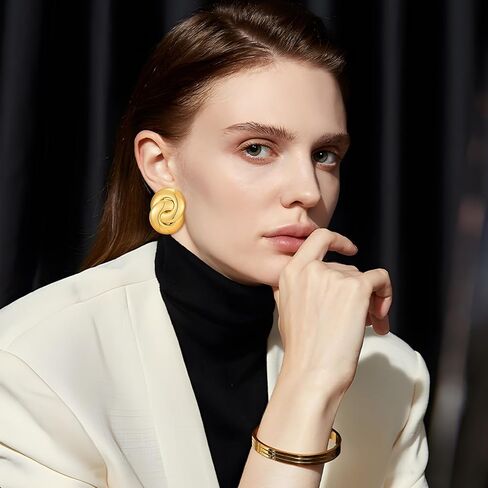 Chunky Round Link Earrings for Women 14k Gold Plated Geometric Knot Drop Dangle Earrings Big Statement Dangle Earrings Jewelry in Kuwait