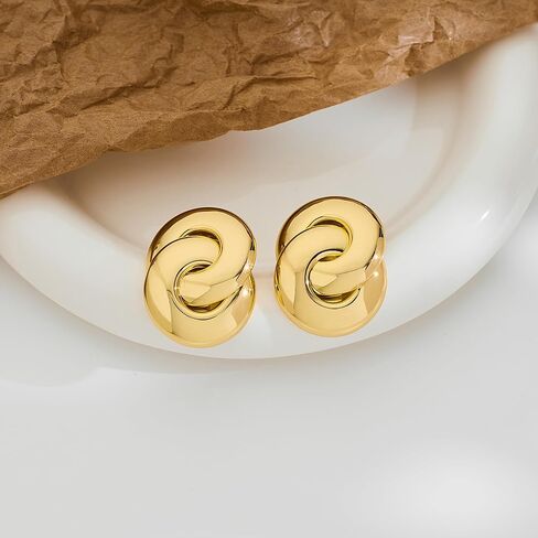 Chunky Round Link Earrings for Women 14k Gold Plated Geometric Knot Drop Dangle Earrings Big Statement Dangle Earrings Jewelry in Kuwait