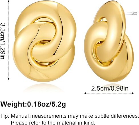 Chunky Round Link Earrings for Women 14k Gold Plated Geometric Knot Drop Dangle Earrings Big Statement Dangle Earrings Jewelry in Kuwait