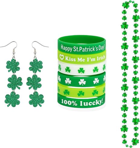 St. Patrick’s Day Shamrock Jewelry Set for Women, Irish Green Clover Earrings Necklace Bracelet, Lucky Festival Accessories Gift for Party & Parade in Saudi Arabia