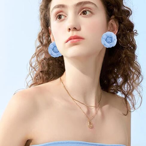 Handmade Lightweight Fabric Rose Flower Floral Stud Earrings Lace Camellia Dangle Earrings For Women in Saudi Arabia