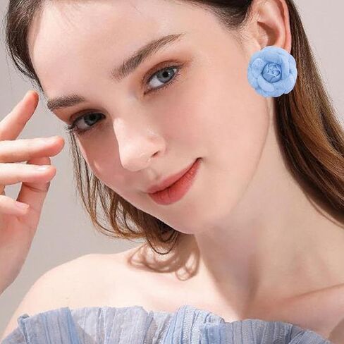 Handmade Lightweight Fabric Rose Flower Floral Stud Earrings Lace Camellia Dangle Earrings For Women in Saudi Arabia