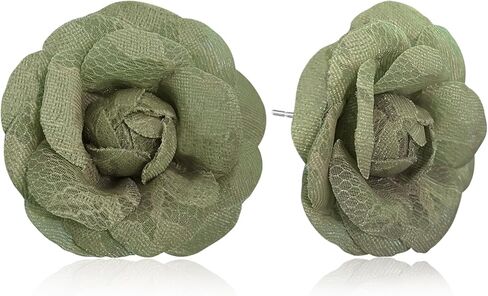 Handmade Lightweight Fabric Rose Flower Floral Stud Earrings Lace Camellia Dangle Earrings For Women in Saudi Arabia