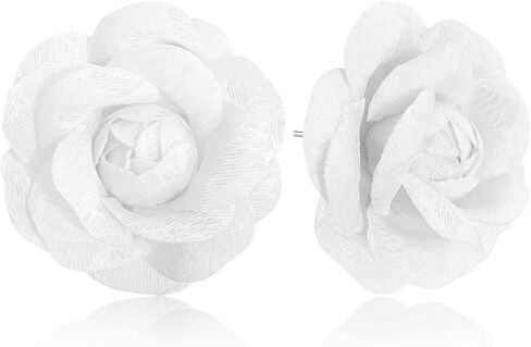 Handmade Lightweight Fabric Rose Flower Floral Stud Earrings Lace Camellia Dangle Earrings For Women in Saudi Arabia