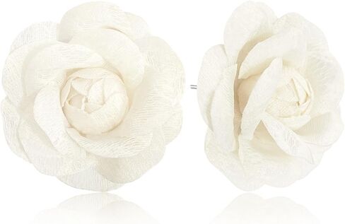Handmade Lightweight Fabric Rose Flower Floral Stud Earrings Lace Camellia Dangle Earrings For Women in Saudi Arabia