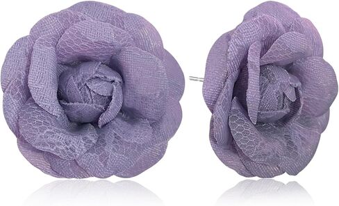Handmade Lightweight Fabric Rose Flower Floral Stud Earrings Lace Camellia Dangle Earrings For Women in Saudi Arabia