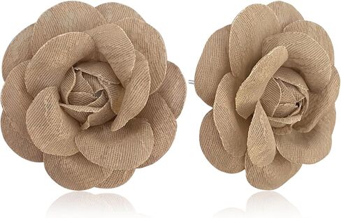 Handmade Lightweight Fabric Rose Flower Floral Stud Earrings Lace Camellia Dangle Earrings For Women in Saudi Arabia