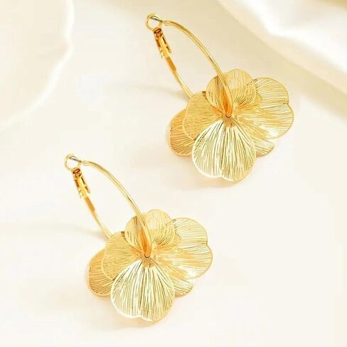 Chunky Gold Flower Statement Hoop Earrings for Women,Vintage Bohemian Petals Drop Dangle Earring,Personalized Trendy Jewelry Accessories Gifts in Saudi Arabia